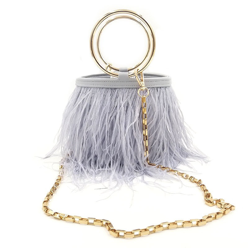 Shoulder portable chain bag imported ostrich feather bag ring bag