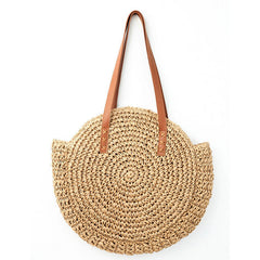 Women Boho Woven Handbag Summer Beach Tote Straw Bag Round Rattan Shoulder