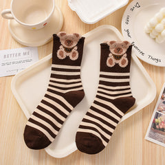 Women's Fashionable Hundred Feather Yarn Bear Mid Calf Socks