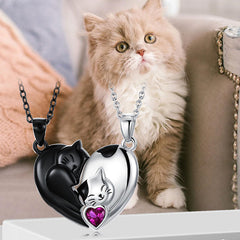 Couple Stitching Love Black And White  Hug Cute Pet Cat Couple Pendant Necklace For Women Girls Fashion Exquisite Gift