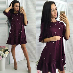 Stylish Autumn Style Women Casual Sleeve Half O-neck Beaded Ruffle Dress Chasuble Autumn Mini Dresses Straight Plus Size