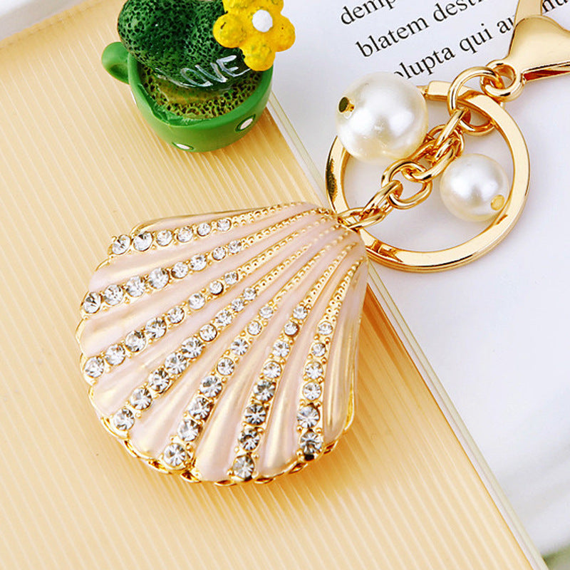 Rhinestone Pearl Shell Car Key Ring