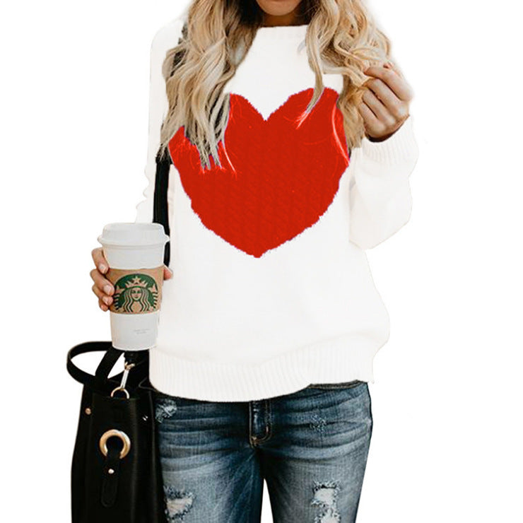 Love Printed Pullover Sweater For Women Solid Color Spring And Autumn Clothes Valentines Day - Fashionner