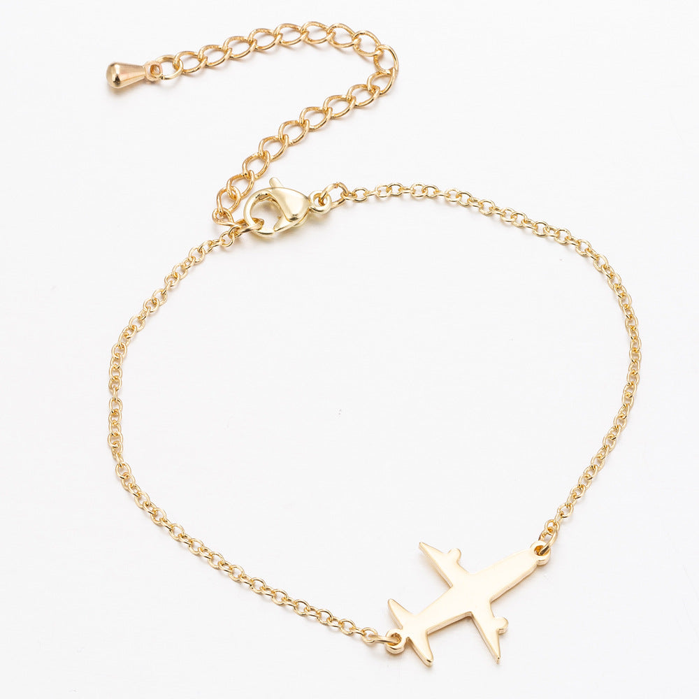 Stainless Steel Bracelets Simple Airplane Design Pendant Chains Fashion Charms Bracelet For Women Jewelry Party Gifts