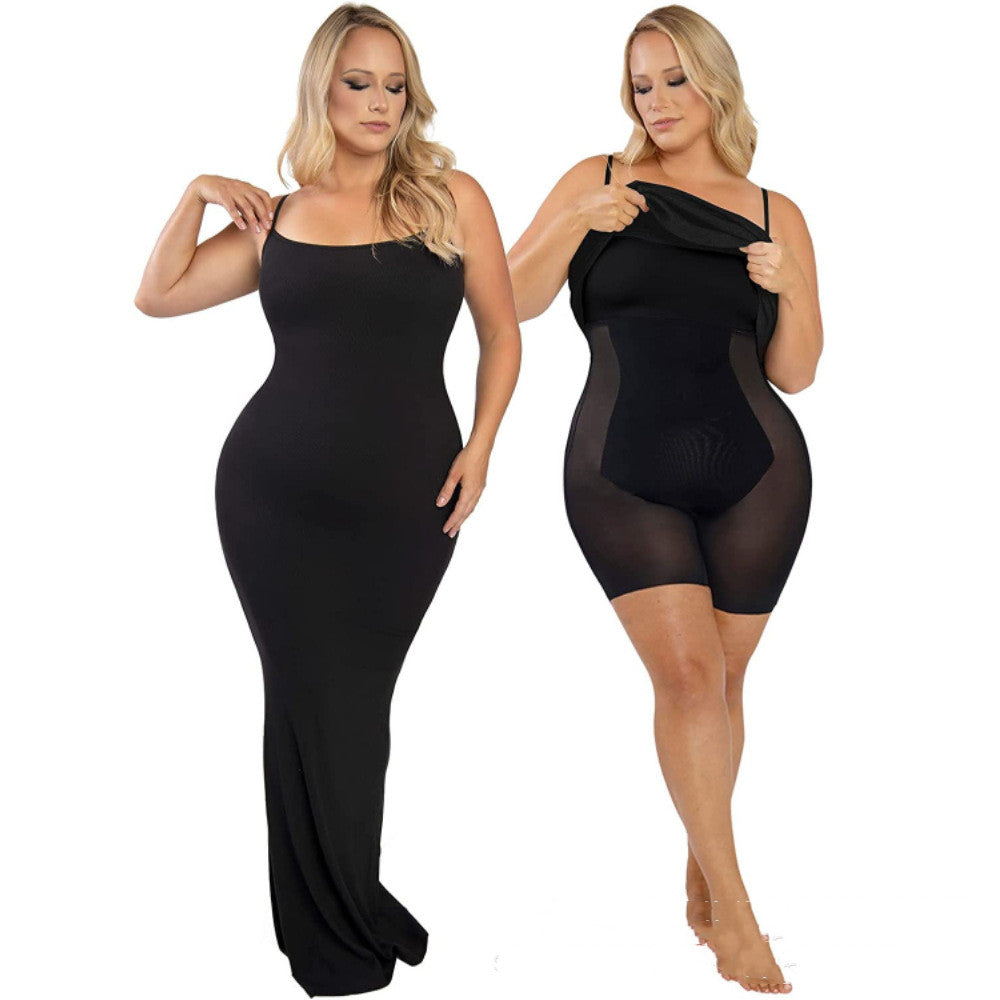 Women's Shapewear Dress Jumpsuit Tummy Tuck Lift Corset Open Crotch Suspender Tight Long Skirt Chest Pad Bodysuit Dress - Fashionner