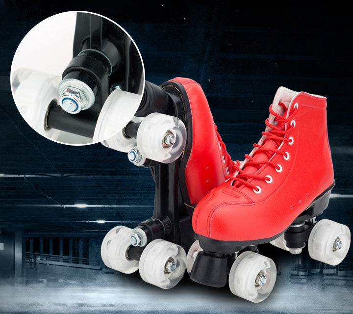 Big Red Cowhide Double Row Skates With Flashing Wheels And Wear Resistant