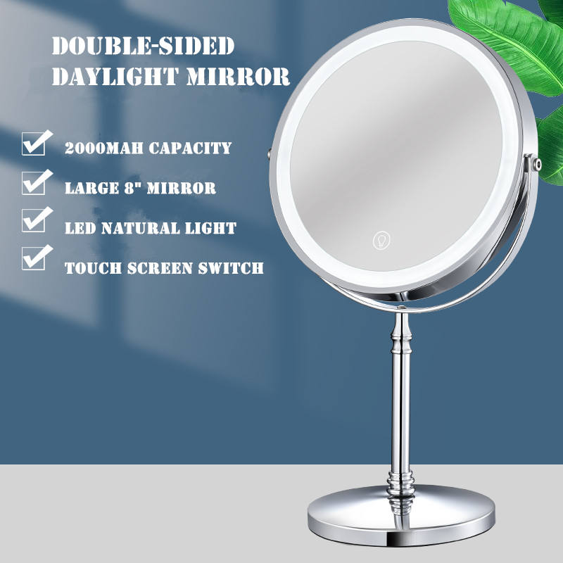Dual sided 8" USB Wireless 1X&10X Rechargeable Vanity makeup mirror with lights