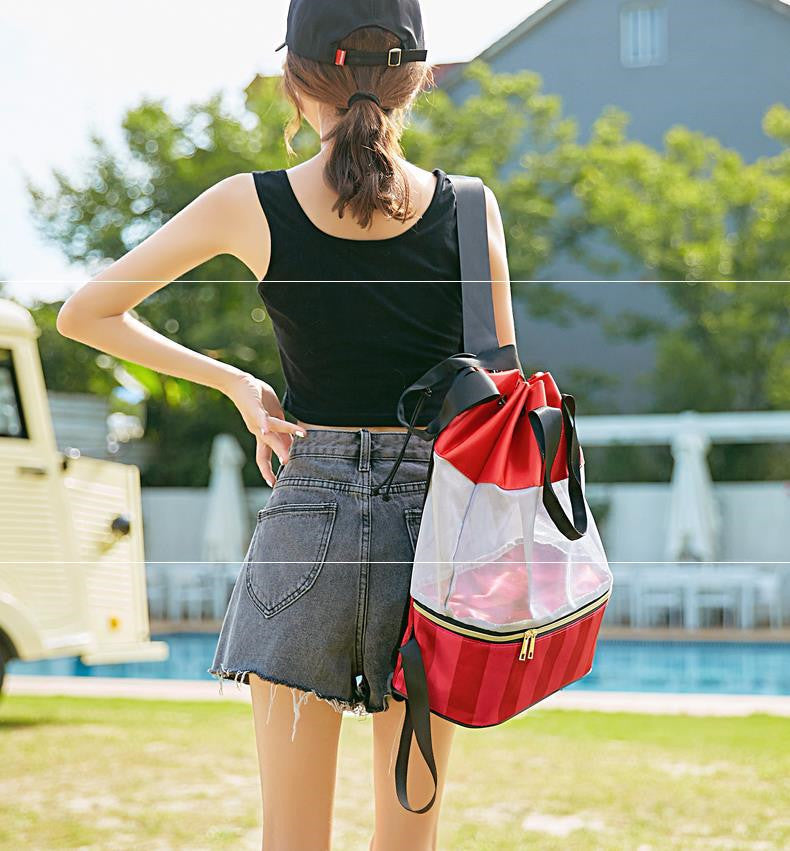 Women Swimming Bag Mesh Handbags Wet Dry Backpack