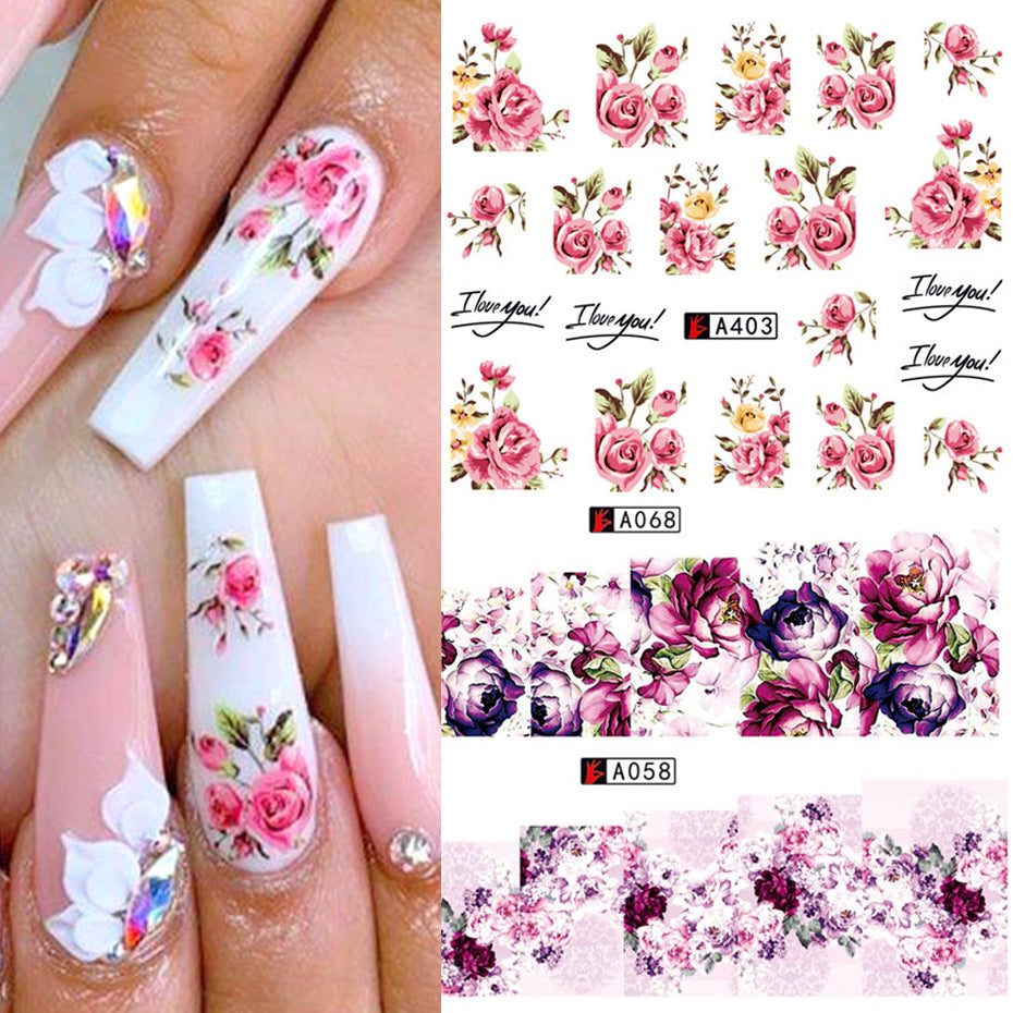 Nail Art Rose Nail Sticker Bowknot Lace Red Flower Nail Applique Eco-Friendly Nail - Fashionner