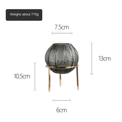 Nordic Leaf Pattern Ball Metal Frame Transparent Glass Vase High Grade European Flower Art Hydroponic Flower Arrangement Decoration