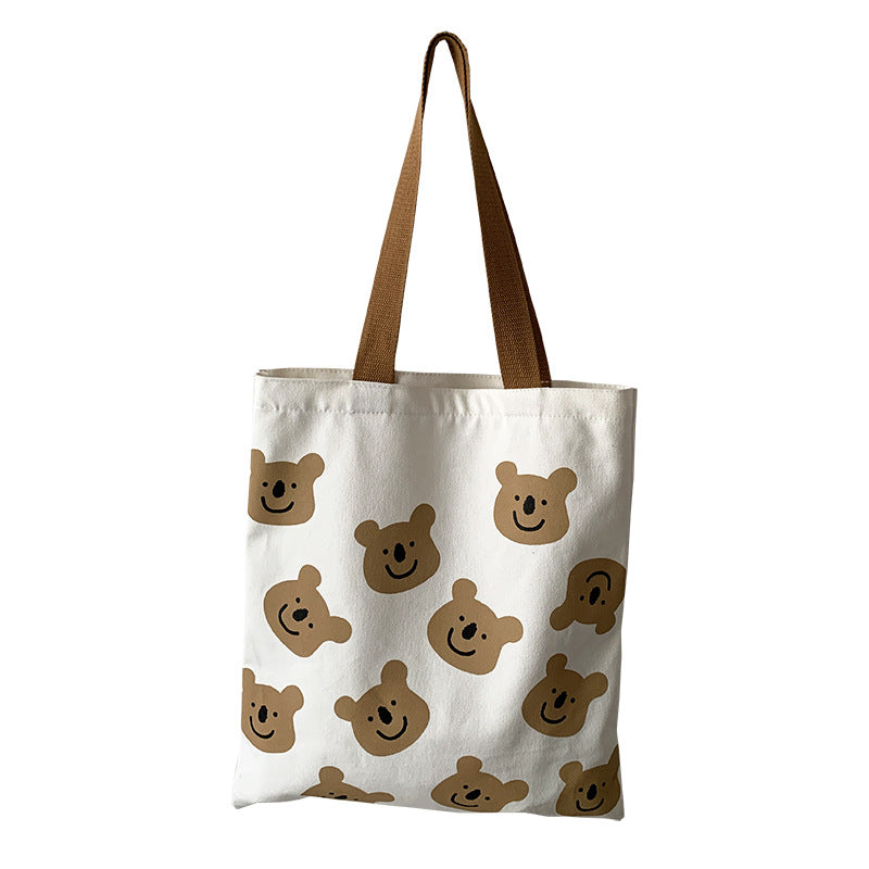 New Canvas Shoulder Shopper Bag for Women Girl Cartoon Bear White Female Handbags Cloth Shopping Bags Ladies Tote Beach Bag
