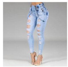 Trousers Jeans For Women Pants Solid White Style Slim Blue - Fashionner