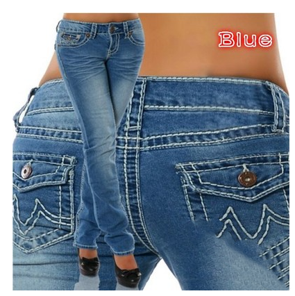 Trousers Jeans For Women Pants Solid White Style Slim Blue - Fashionner