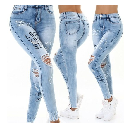 Trousers Jeans For Women Pants Solid White Style Slim Blue - Fashionner