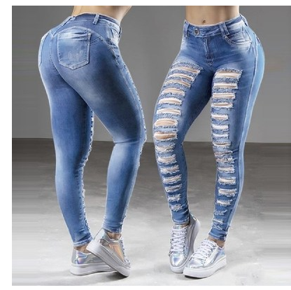 Trousers Jeans For Women Pants Solid White Style Slim Blue - Fashionner