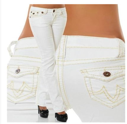 Trousers Jeans For Women Pants Solid White Style Slim Blue - Fashionner