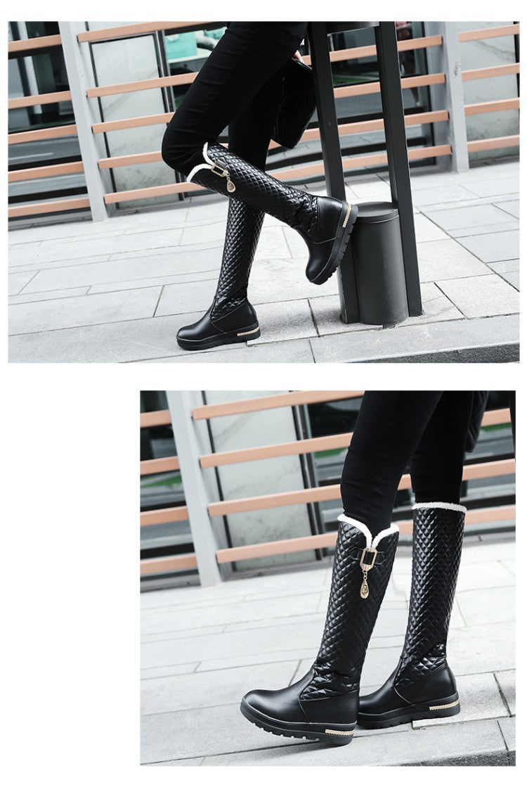 Metal Decoration High Leg Boot Large Size Mid Heel - Fashionner