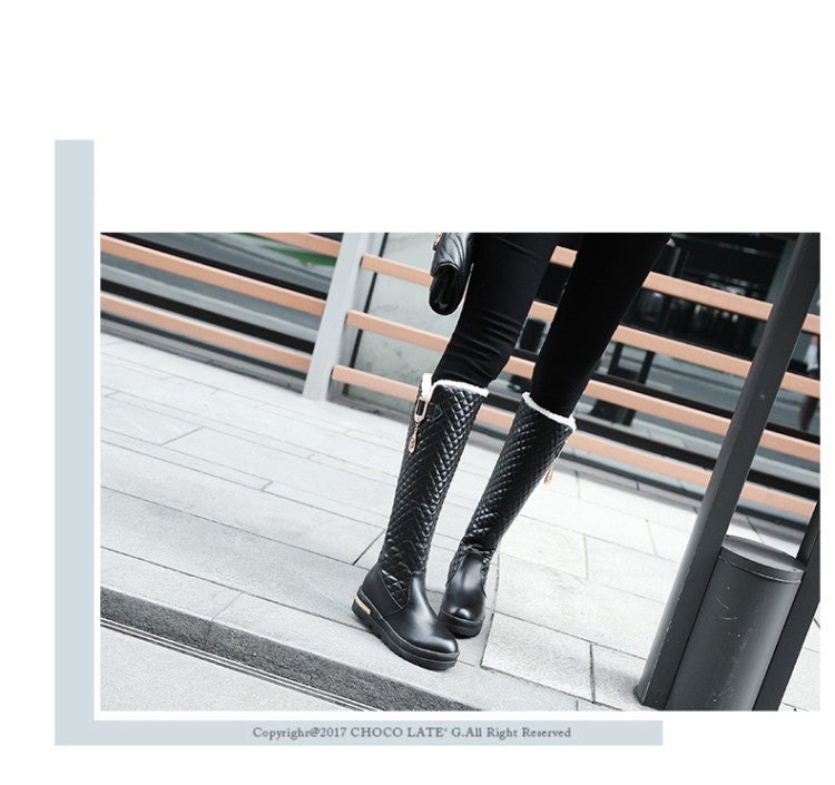 Metal Decoration High Leg Boot Large Size Mid Heel - Fashionner