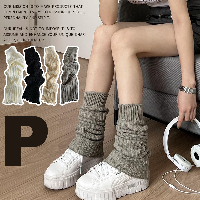 Women's Bunching Socks Striped Knitted Leg Warmers - Fashionner