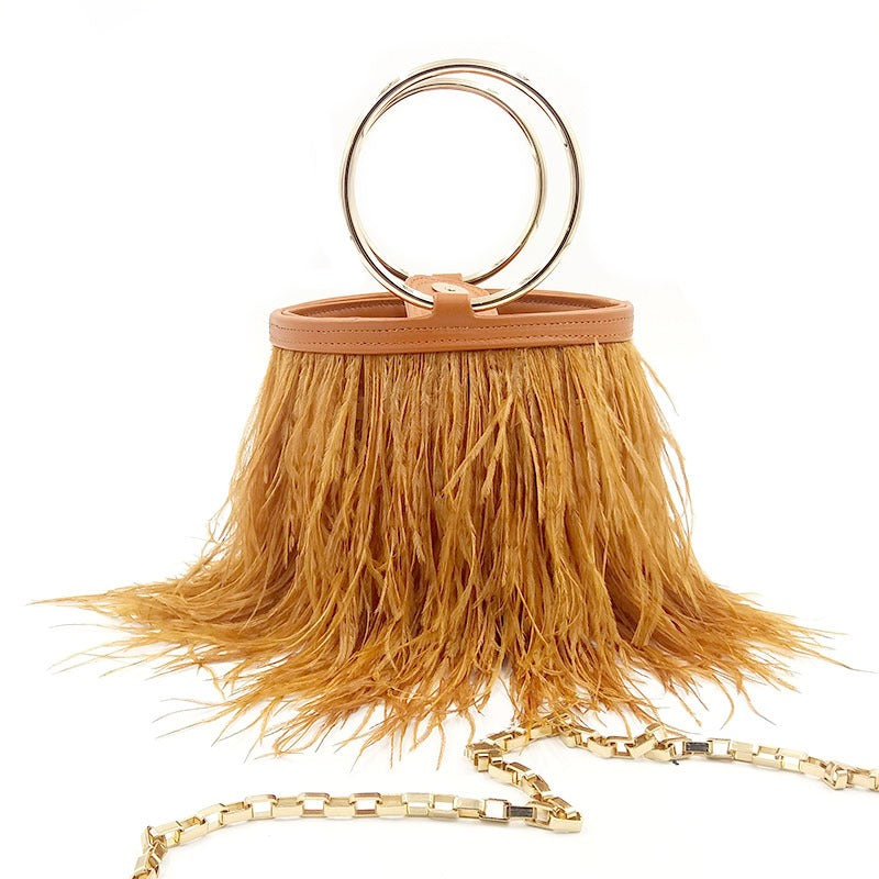 Shoulder portable chain bag imported ostrich feather bag ring bag