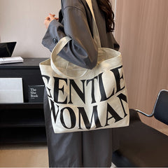 Large Capacity Canvas Bag Women Letter Printed Shoulder Travel Simple Handbags Travel Casual Daily Shopping Bags Totes - Fashionner