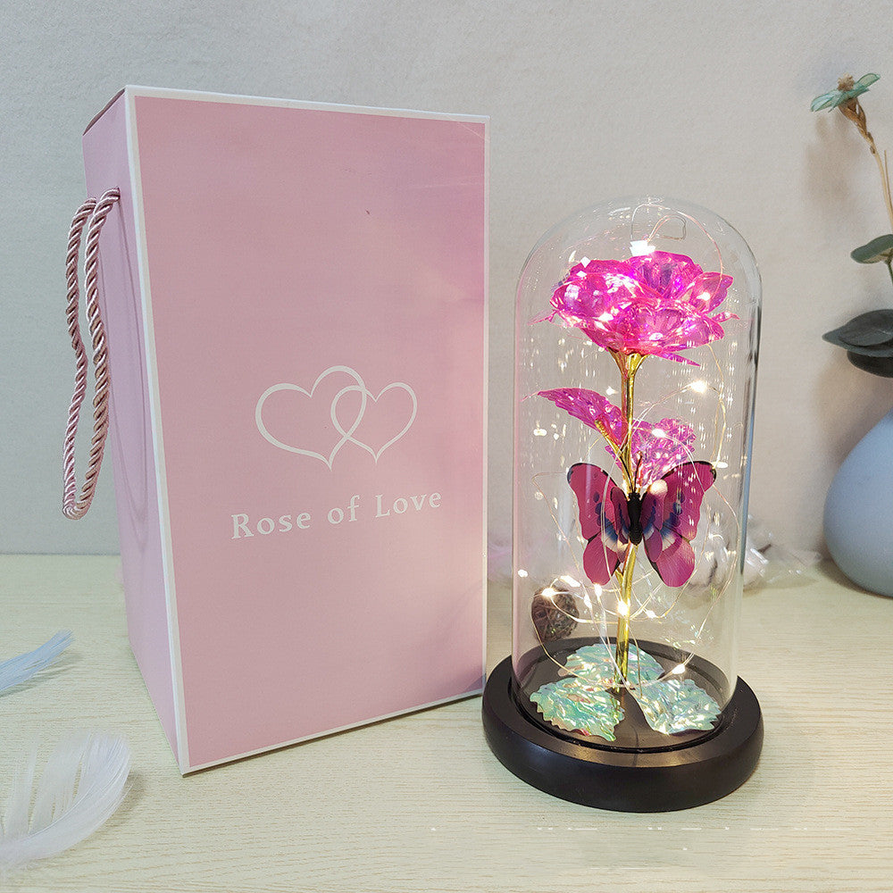 Valentine's Day Gift Eternal Rose LED Light Foil Flower In Glass Cover Mothers Day Wedding Favors Bridesmaid Gift - Fashionner