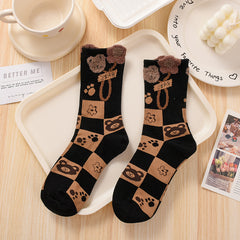 Women's Fashionable Hundred Feather Yarn Bear Mid Calf Socks