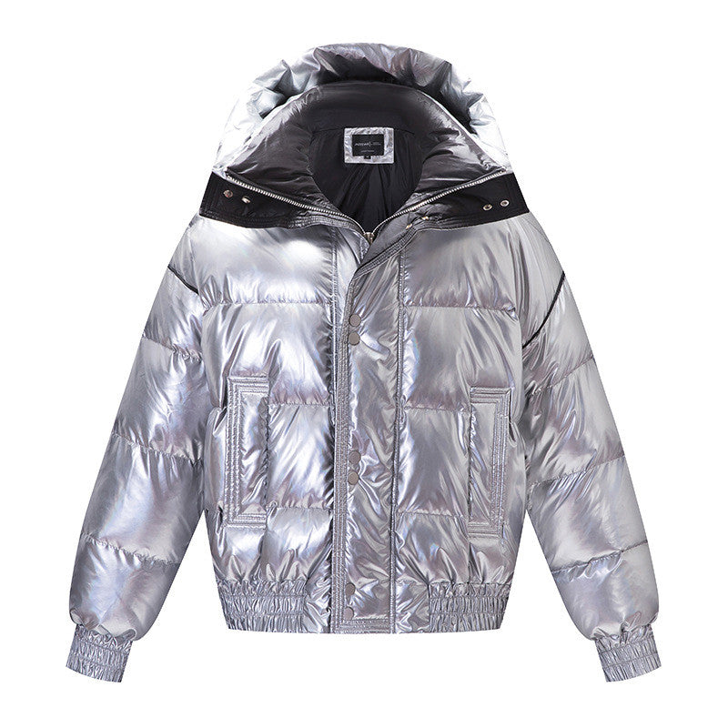 Couples Laser Glossy Thickened Loose Mid Length Down Jacket - Fashionner