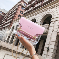 Women Fashion Brand Design Small Square Shoulder Bag Clear Transparent PU Composite Messenger Bags New Female Handbags - Fashionner