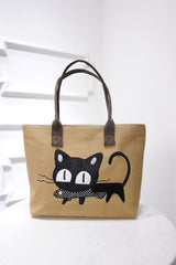 Cartoon cats eat fish handbags for ladies