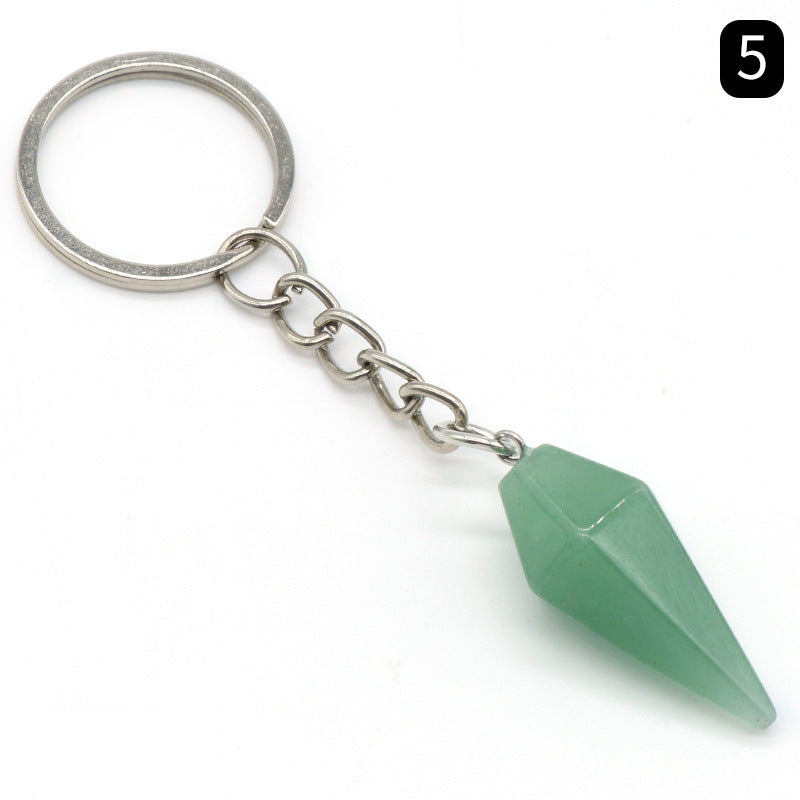 Natural Crystal Agate Stone Hexagonal Cone Keychain Bag Decorative Pendant