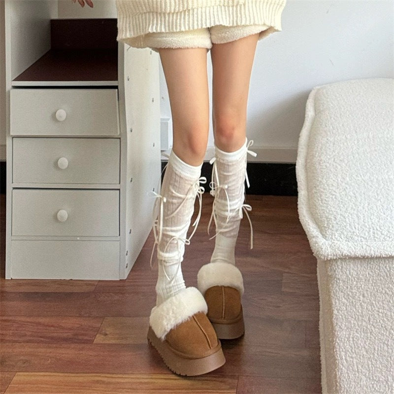 Ballet Style Bow Bandage Stockings Sweet Cool Girl Bunching Socks - Fashionner