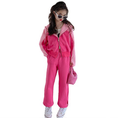 Girls Fashion Athleisure Colorblock Hooded Suit