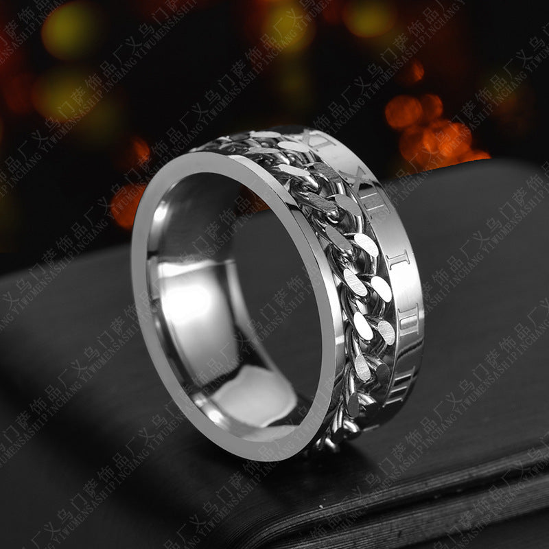 Roman Letter Rotatable Chain Rings Men Digital Titanium Steel RingFor Couple High Quality Multifunctional Bottle Opener Ring Spinner Jewelry Punk Gifts