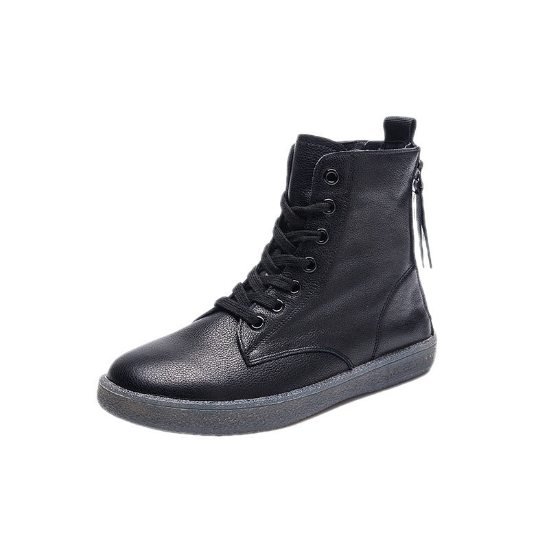 Women's Soft Leather Double Zipper Martin Boots - Fashionner