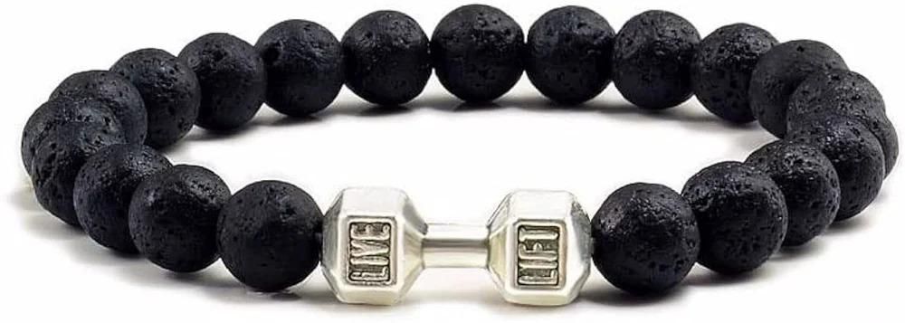 Volcanic Lava Stone Dumbbell Black Matte Beads Bracelets for Women Men