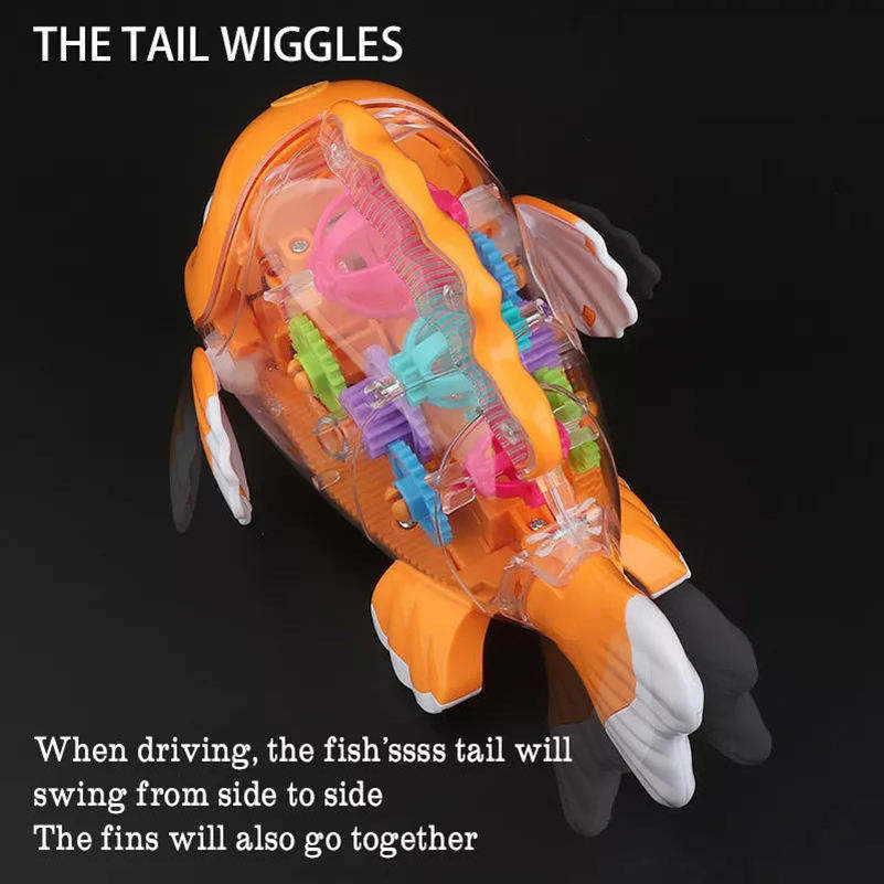 Electrical Universal Driving Walking Animal Toy Plastic Rotating Transparent Pinion Gear Fish with Dazzling Flash Light Music
