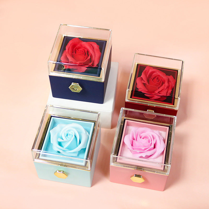 Rotating Soap Flower Rose Gift Box Creative Rotating Rose Jewelry Packaging Box Valentine's Day Gift For Women - Fashionner