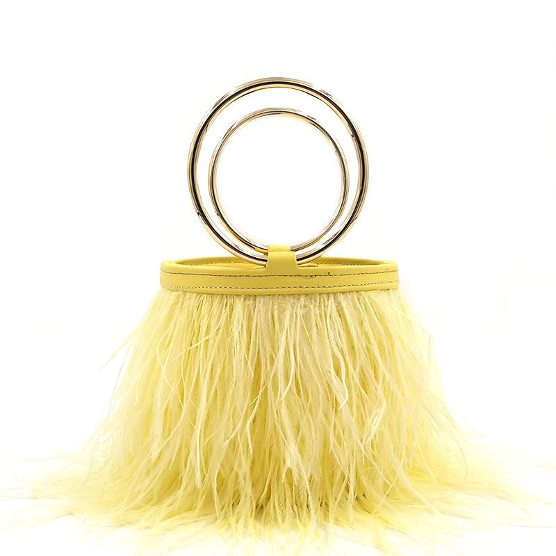 Shoulder portable chain bag imported ostrich feather bag ring bag