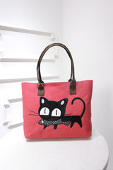 Cartoon cats eat fish handbags for ladies