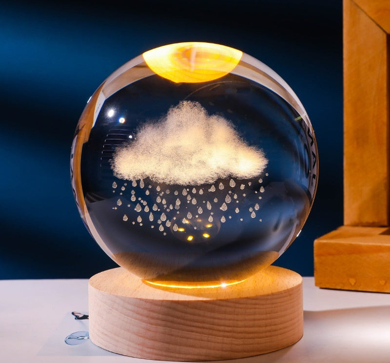 3D Warm Light Inner Carving Solid Wood Desktop Small Night Lamp Crystal Ball Decoration