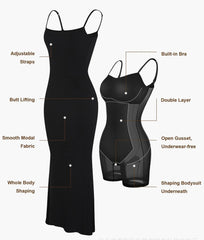 Women's Shapewear Dress Jumpsuit Tummy Tuck Lift Corset Open Crotch Suspender Tight Long Skirt Chest Pad Bodysuit Dress - Fashionner