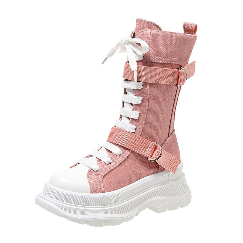 Women's Fashion Casual Platform Lace-up Canvas Boots