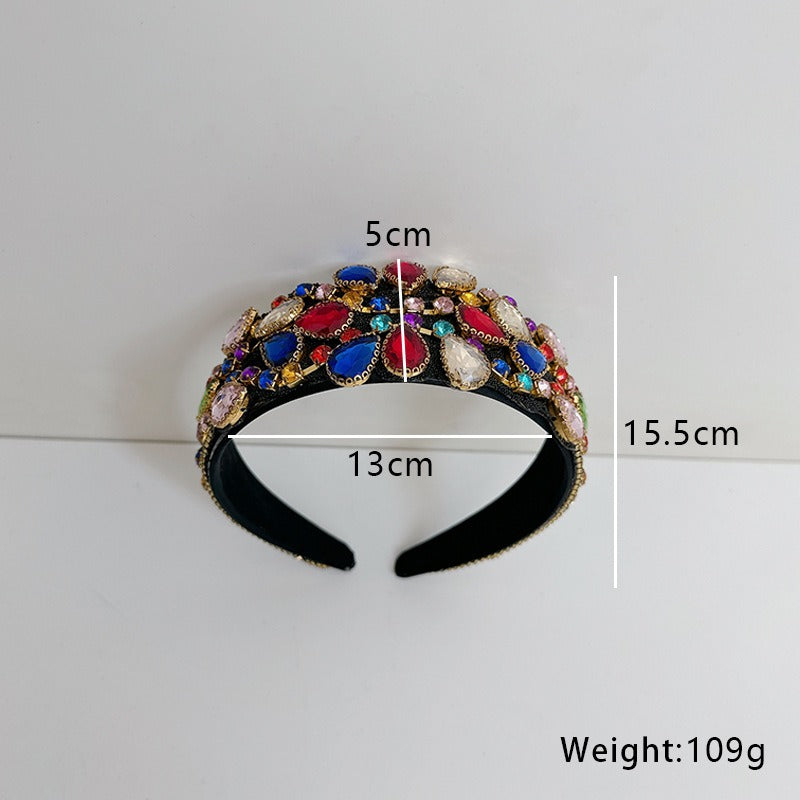 Fashionable hair band for women Baroque retro water droplet drill bit band inlaid with colored diamond hair accessories - Fashionner