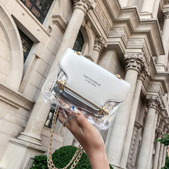 Women Fashion Brand Design Small Square Shoulder Bag Clear Transparent PU Composite Messenger Bags New Female Handbags - Fashionner