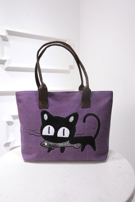 Cartoon cats eat fish handbags for ladies