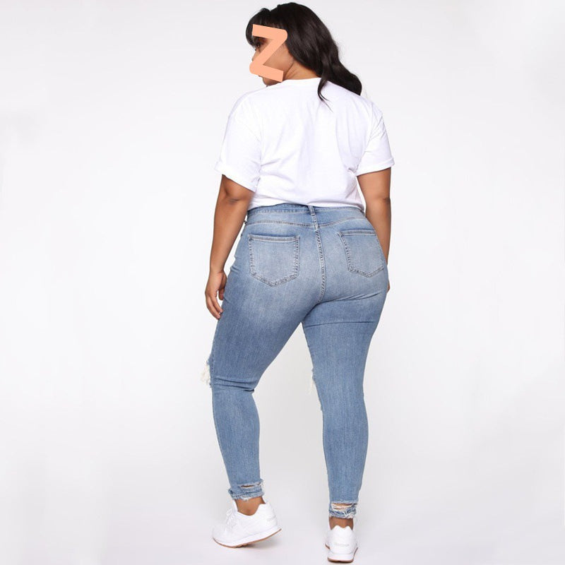 Women Clothes Ripped Plus Size Ladies Denim Pants Jeans