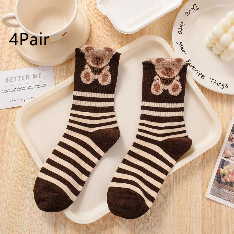 Women's Fashionable Hundred Feather Yarn Bear Mid Calf Socks