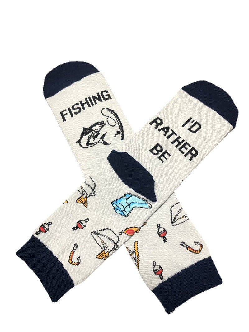 English Letters Socks Outdoor Camping Fishing Mountain Climbing Ski Sports Tube Socks - Fashionner