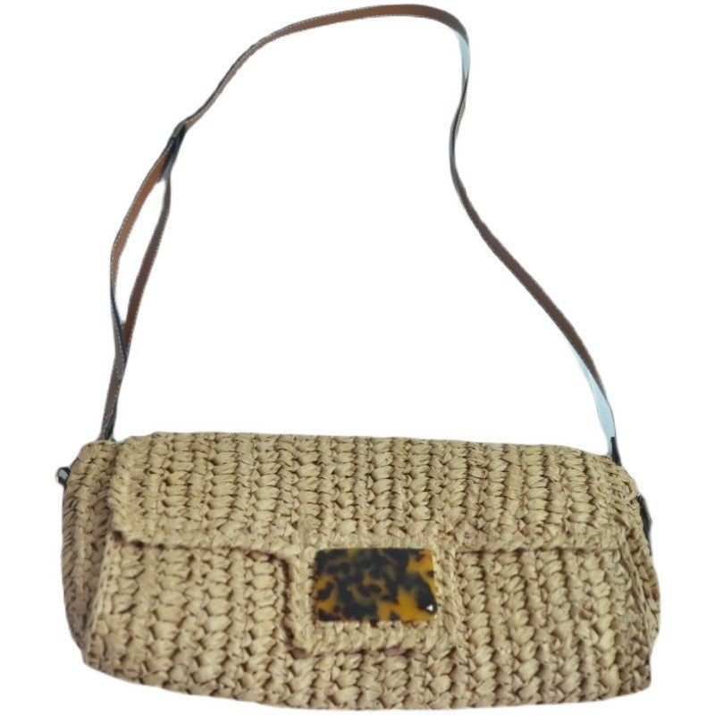 Straw Fashion Vintage Leopard Print Crossbody Bag